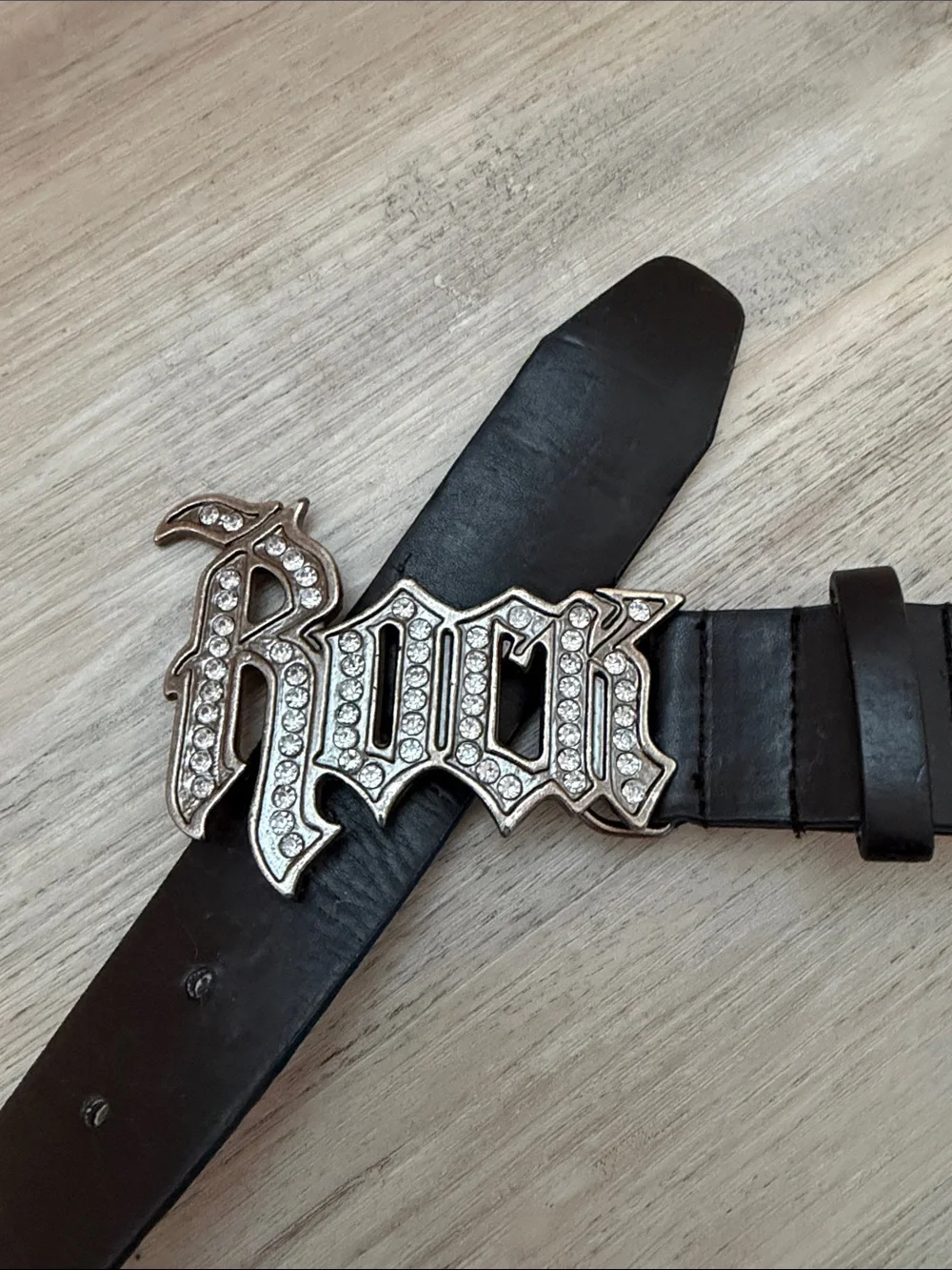 Black Rhinestone Logo Leather Belt
